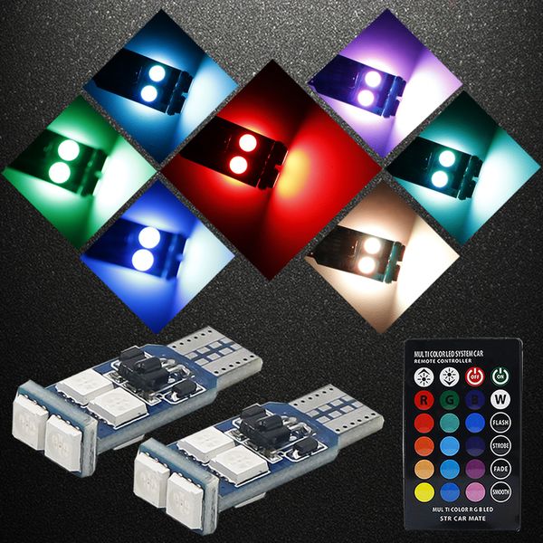 

2pcs t10 w5w rgb led автомобиля света светодиодные лампы с дистанционным управлением 194 168 501 строб лампа для чтения свет белый красный я