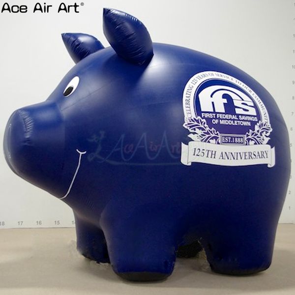 Синий большой 2,5 млн. L Улыбающаяся надувная модель мультфильма свиньи может добавить логотип с свиньями для дисплея или украшения событий