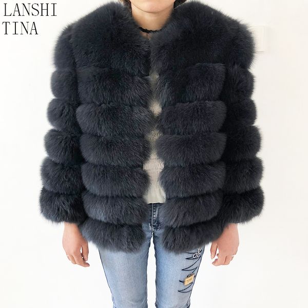 

natural fox fur coat women's short sleeveles leather jacket winter beautiful 100% real fox fur vest jacket genuine leather coats, Black