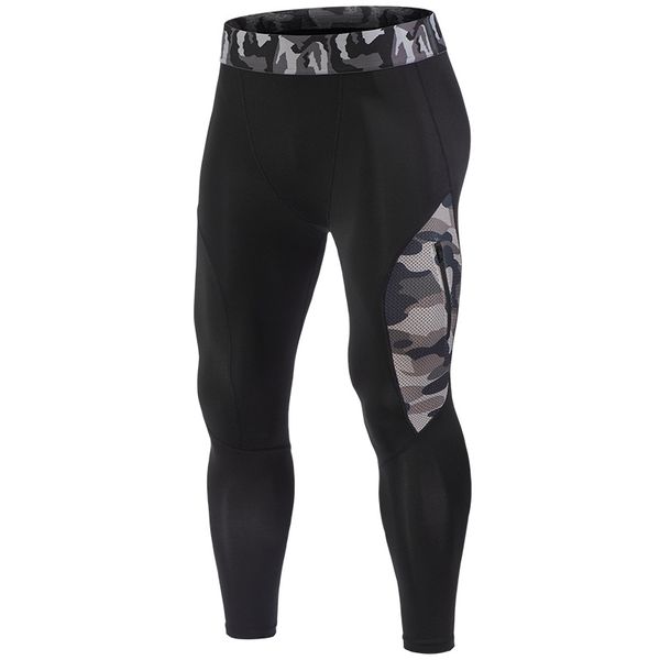 

camouflage men running tights compression pants for man elastic fitness leggings basketball gym tights, Black;blue