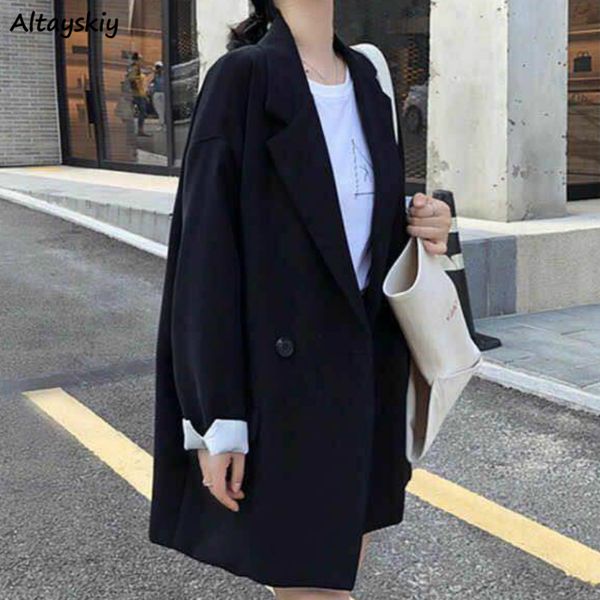 

blazers women chic korean style 2020 spring loose outerwear black all-match minimalist casual vintage suit blazer, White;black