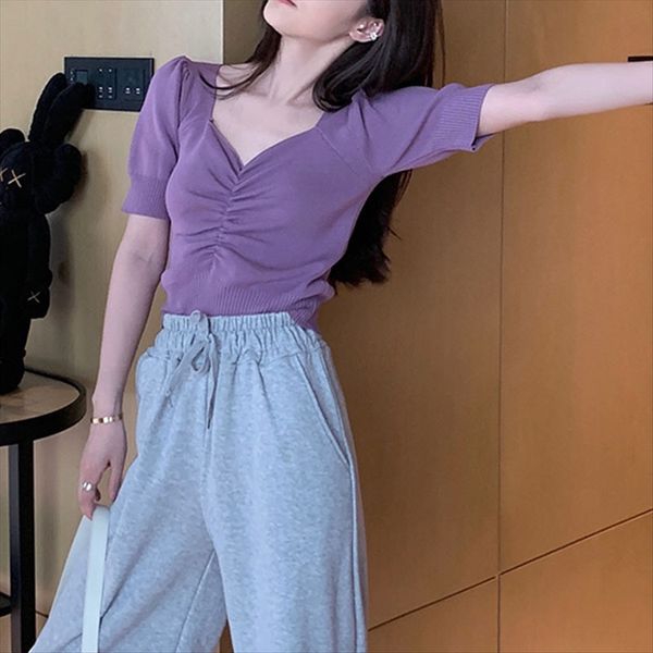 

duan xiu 2020 women's loose western purple slim t- base shirt half sleeve t-shirt fashion, White