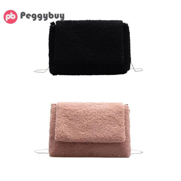 

plush chain crossbody bags for women 2019 fashion winter casual solid color shoulder messenger handbag
