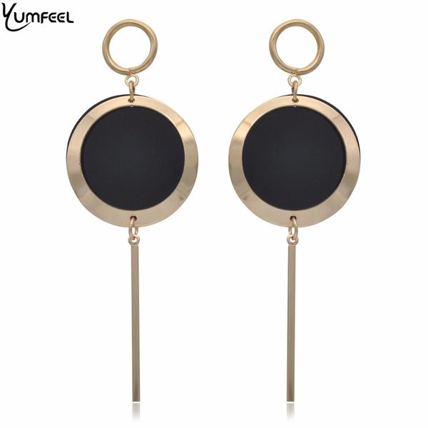 

yumfeel round circle metal black resin stud earrings for women big maxi jewelry statement charm long earrings punk wholesale, Golden;silver