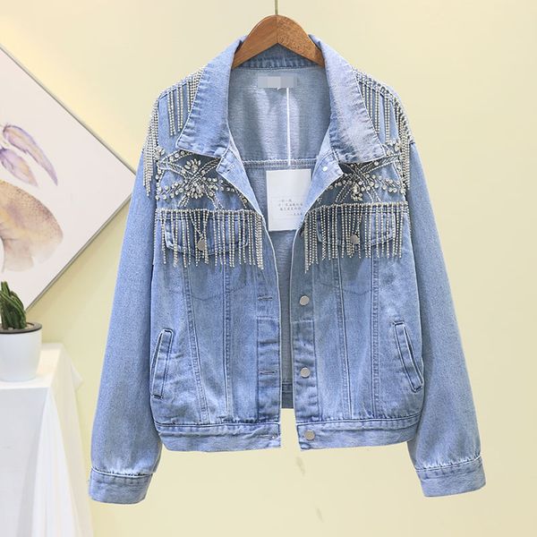 

2019 summer new net red denim coat woman heavy industry diamonds tassel loose cowboy jacket coats students girls jean jackets, Black;brown