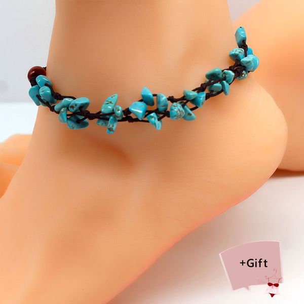 

women popular summer anklets fashion gravel personality braided rope barefoot sandal anklet beach chain for women anklet jewelry, Red;blue