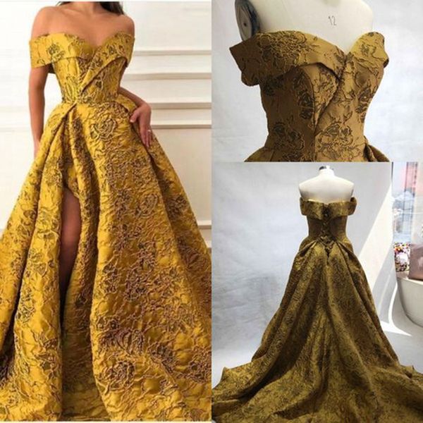 

2019 plus size a line prom dress gold lace split special occasion evening dress formal party gown, Black;red