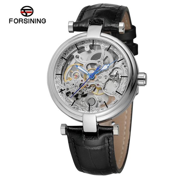 

forsining golden skeleton clock gold fashion blue hands waterproof men's automatic watches relogio masculino, Slivery;brown