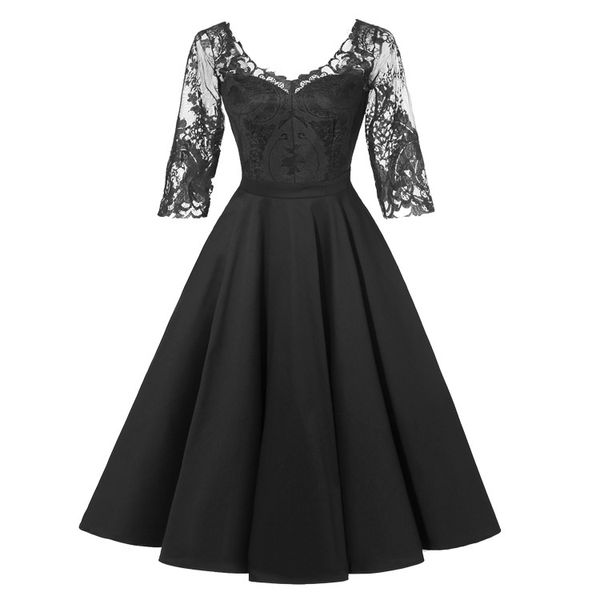 

lace v-neck dress 2019 new winter exclusive., Black;gray
