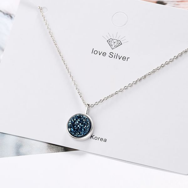

anenjery 925 sterling silver charm druzy necklace blue crystal fragment kyanite pendant necklace for birthday gifts s-n373