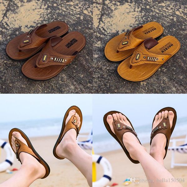 

good quality leather flip-flops designer brand thong sandals beach casual slippers teenagers flip flops beach shoes for mens designer shoes, Black