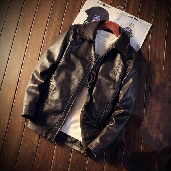 

black mens long sleeve pu leather jackets size 4xl fashion casual men motorcycle coats pure color loose male faux leather jacket