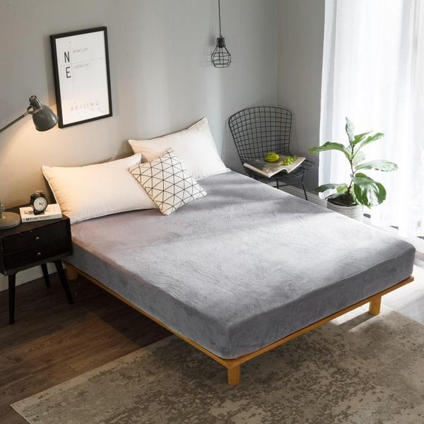 

New Winter Plain Flannel Fitted Sheet Cover Soft Pure Color Bed Sheet high 25cm Bedspread Bed Sheets