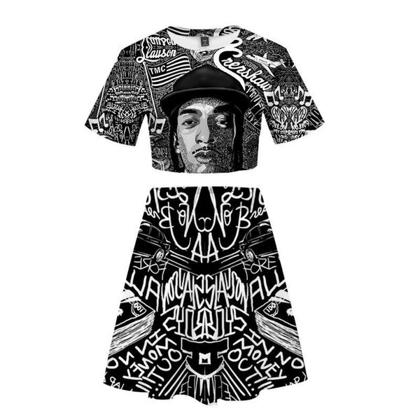

women dress 3d digital print 2pcs sets summer casual suits fashion clothing rapper nipsey hussle, White