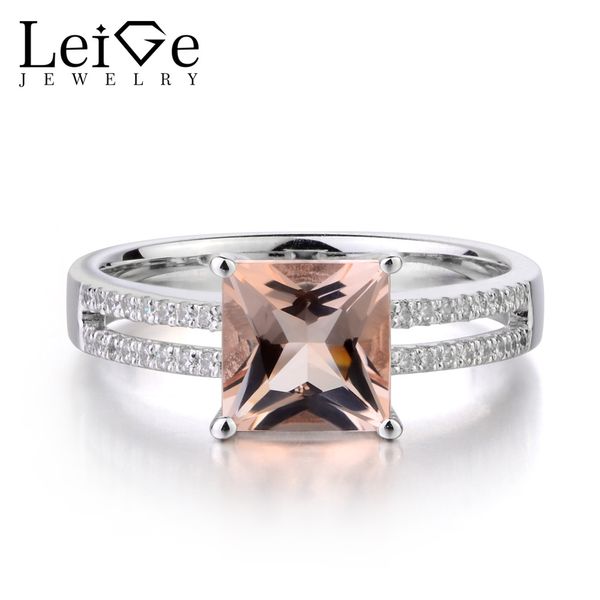 

leige jewelry natural pink morganite solid 925 sterling silver ring princess cut gemstone wedding engagement rings for women, Golden;silver