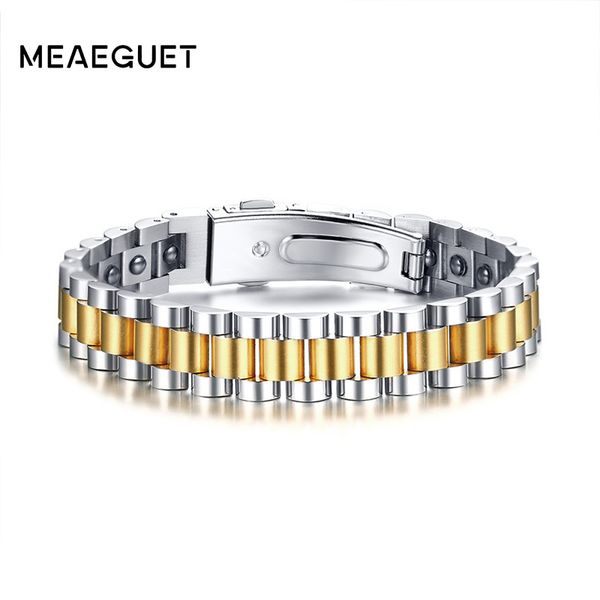 

watch brands health care hematite energy power male casual jewelry hombre stainless steel men bracelet, Golden;silver