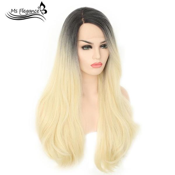 

ms front lace wig 20inches 613 color long natural wavy synthetic wigs for women cosplay hair resistant fiber daily false hair, Black
