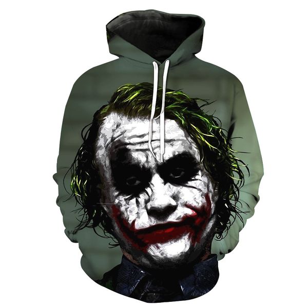 

euro-american clown digital 3d printing with hat pocket pullover sanitary clothes men's tide hat sanitary clothes blouse hoodies, Black