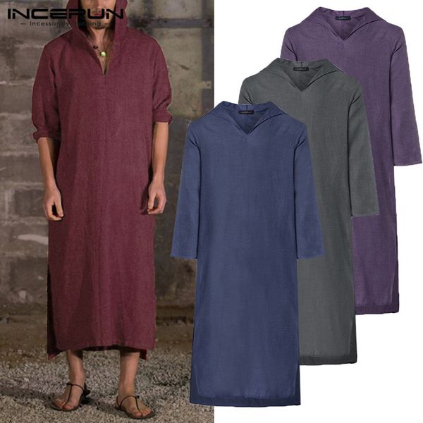 

2019 harajuku tee hoody robe mens hoodies dressing kaftan long sleeve cotton islamic gown hiphop robe sweatshirts big 5xl, Black