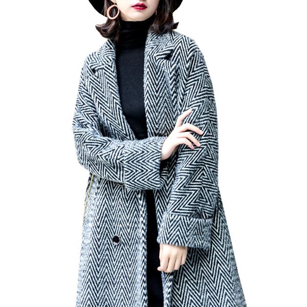 

2019 new autumn and winter gold mink cashmere woolen coat women long section thickened over the knee popular woolen coat female, Black