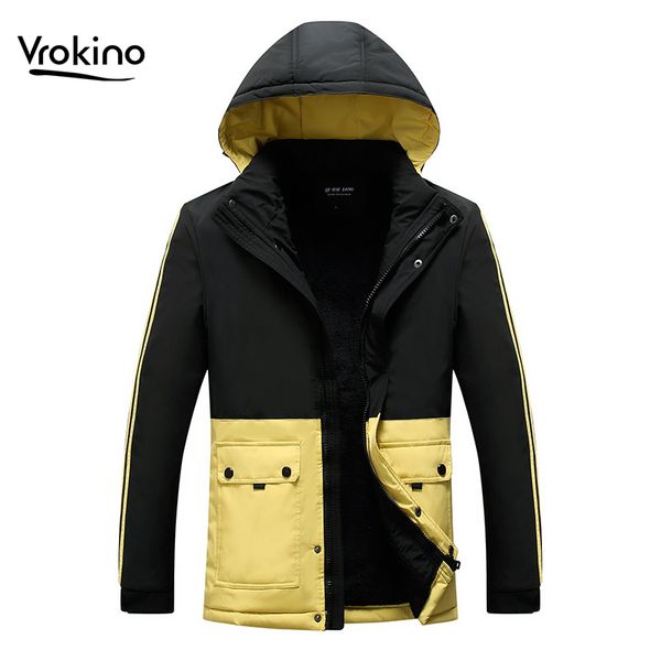 

men's cotton-padded jacket coat winter 2019 warm velvet hooded men's casual cotton white khaki yellow green m-xxxxl, Black;white