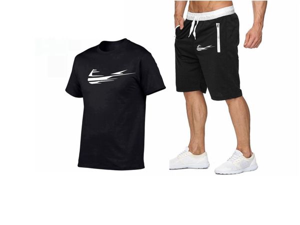 

new summer t-shirt men's suits lastest 2019 fashion short sleeve t-shirt set funny tee shirts o-neck cool +shorts, White;black