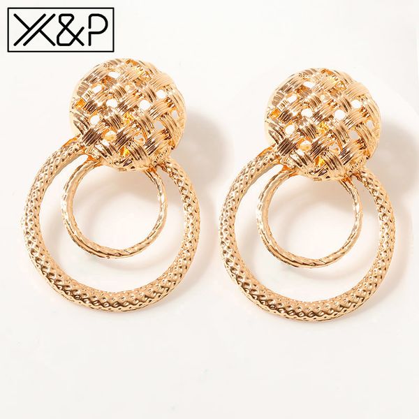 

x&p elegant vintage round dangle drop earrings for women geometric circle hollow metal gold earring 2019 female fashion jewelty, Silver