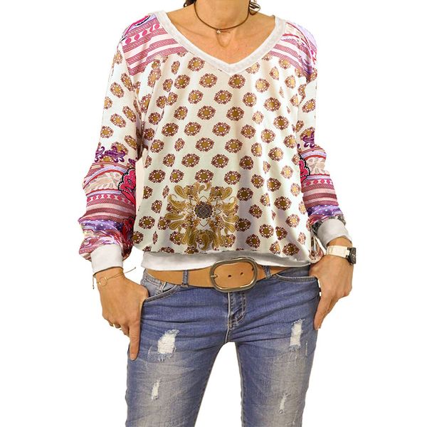 

ins spring and autumn new printed sweater womens european and american-style v-neck long-sleeve casual sports sweaters a generation of fat s, Black