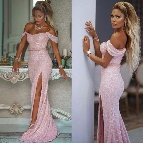 

2020 mermaid pink sequined new prom dresses long front split abendkleider african celebrity evening dresses vestidos de fiesta, Black
