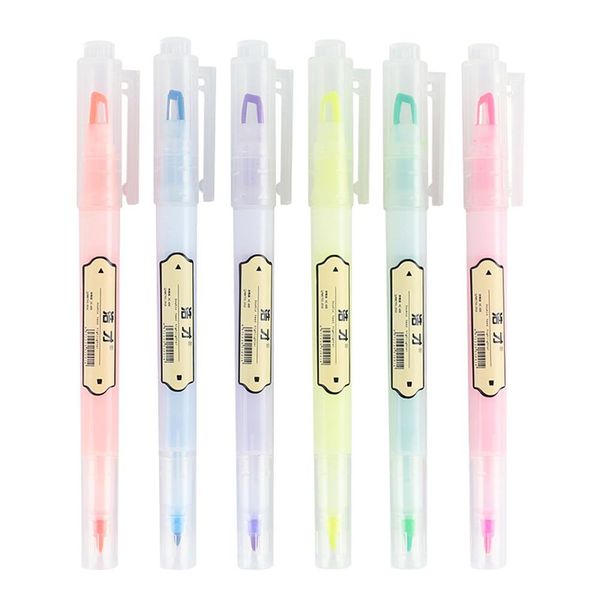 

6pcs highlighter perspective drilling candy color marker stationery for students, Black;red