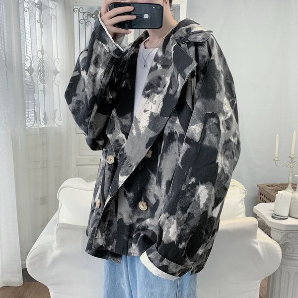 

men's jacket new 2019 autumn winter slim camouflage long sleeve jacket loose casual lapel personality youth men's wear, Black;brown