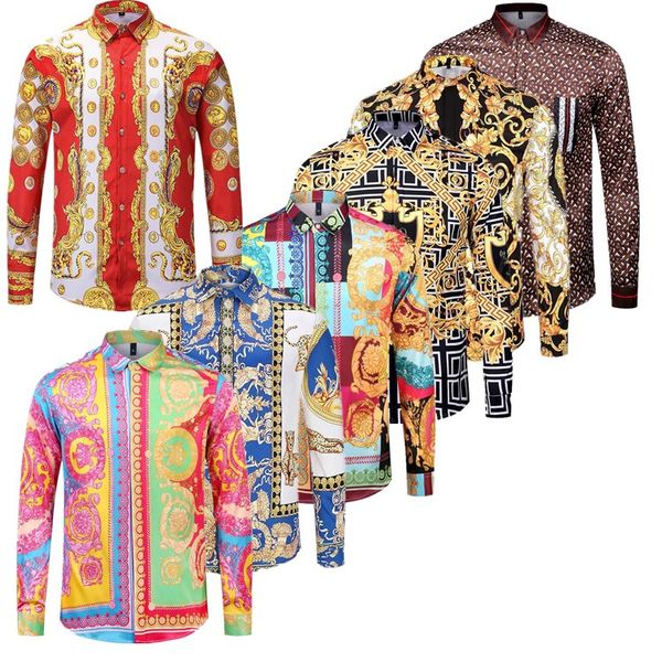 

2020 new fashion men casual dress shirts medusa long sleeved casual slim fit men's luxury social shirts, White;black