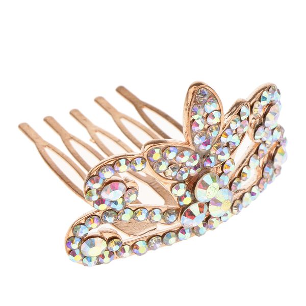 

girl princess rhinestone tiara crown with comb clover-shape crown for little girls party favors, Silver