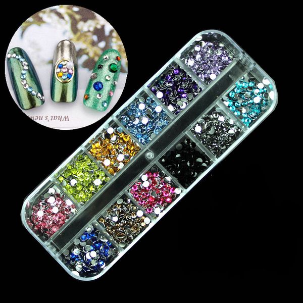 

1 piece nail tool drill jewelry box storage box 12 grid double flip open 12 color rhinestone nail equipment, Silver;gold