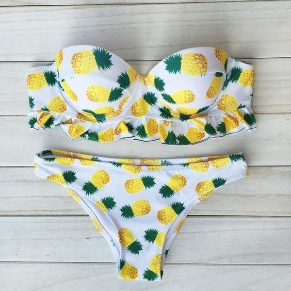 

women two pieces bathing suits ruffled with high waisted bottom bikini set pineapple print swimsuits summer 2019 beach