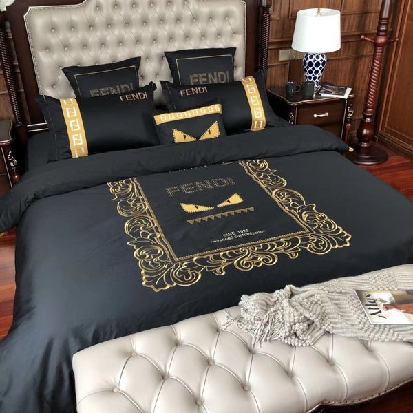 Yellow Eyes Embroidery Bedding Suit Popular Logo Pure Color Cotton