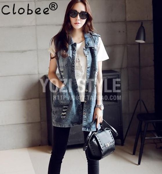 

2020 harajuku vintage boyfriend holes ripped denim vest jeans vest women colete jeans feminino veste femme waistcoat gilet femme, Black;white