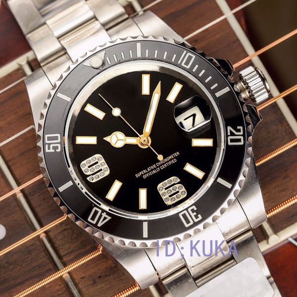 

men watch mens gold diamonds relojes ceramic bezel 40mm automatic movement white gold dial stainless steel strap watches wristwatches, Slivery;brown