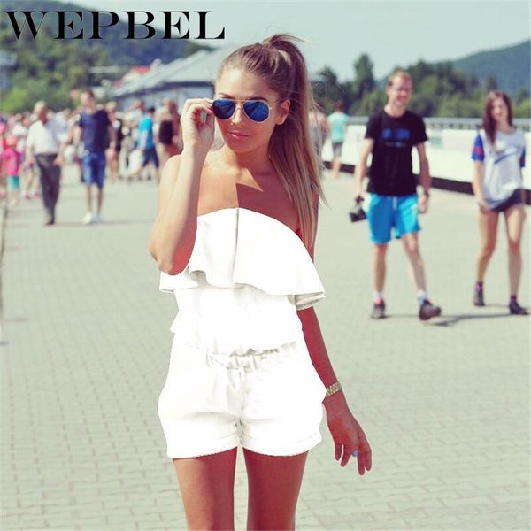

wepbel women jumpsuit summer ruffle straight solid print playsuit rompers casual bodysuit overalls ladies, Black;white