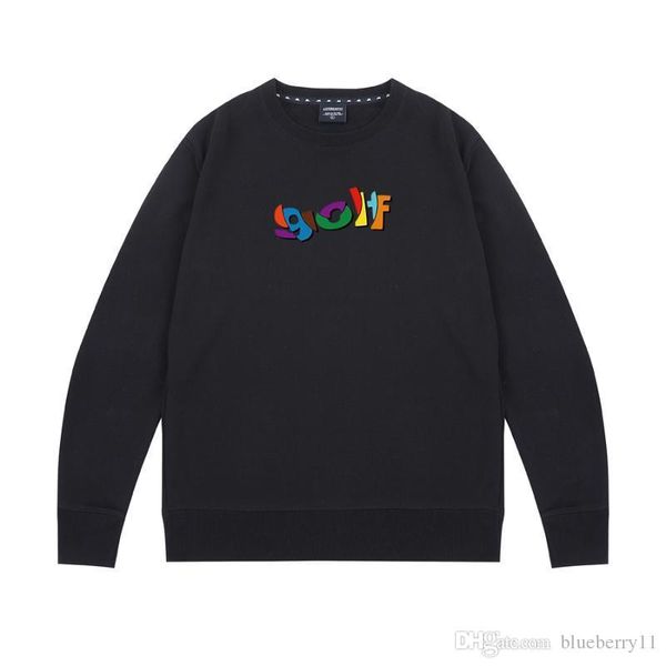 

golf letter print sweatshirts hoodies men women combed cotton casual long sleeve solid fashion sweatshirt, Black