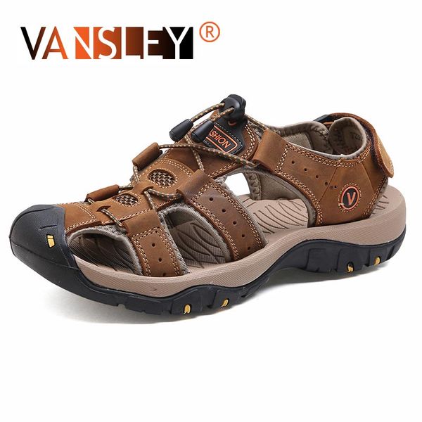 

2019 men sandals leather beach brand men casual shoes genuine split leather sneakers slippers flip flops roman summer shoes, Black