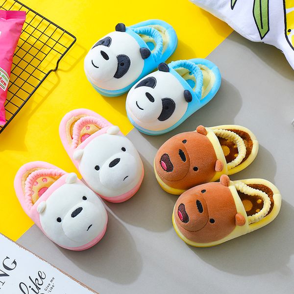 

kids home shoes cute 3d cartoon plush children' slippers on the girl plush lining winter baby shoes for girls, Black;grey