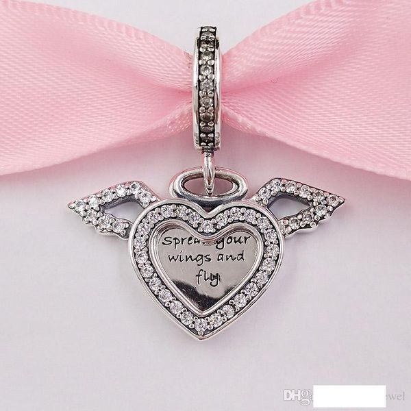 

authentic 925 sterling silver beads heart & angel wings dangle charm charms fits european pandora style jewelry bracelets & necklace 798485c, Bronze;silver