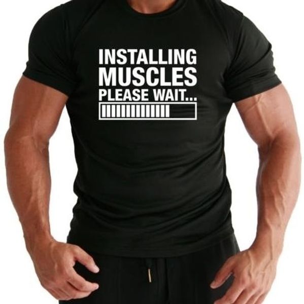 

hahayule-jbh installing muscles letters print men t shirt casual funny shirt for man black tee hipster drop ship, White;black