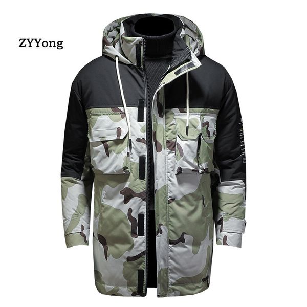 

winter hooded camouflage parka coat men down jacket clothing padded cotton thicken warm casual overcoat clothes outerwear, Black
