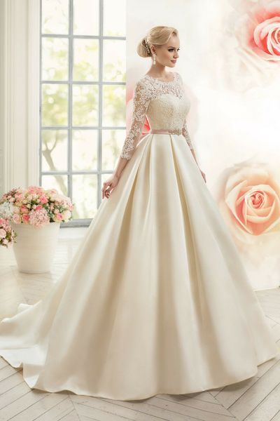 

new style bateau long sleeve ball gown long tailed wedding dress 2019, White