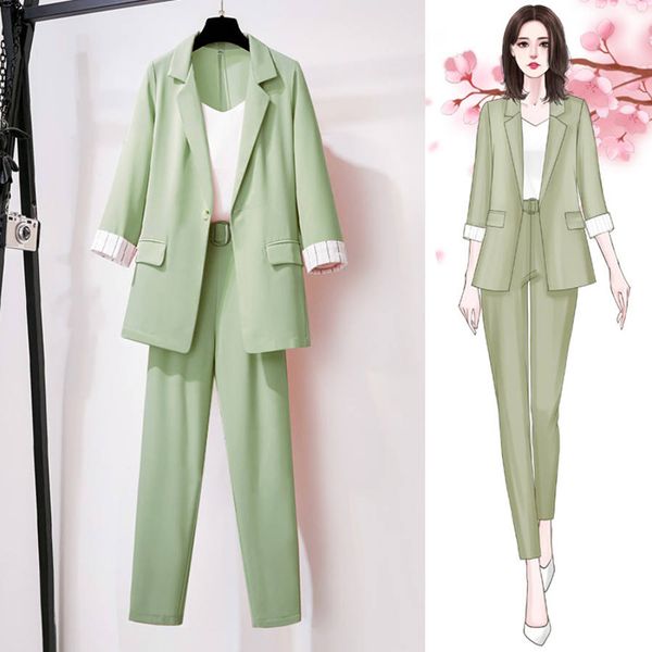 

women blazer sets spring autumn ladies blazers jacket +long pants female outerwear elegant women's 2020 coat plus size -4xl q18, White;black