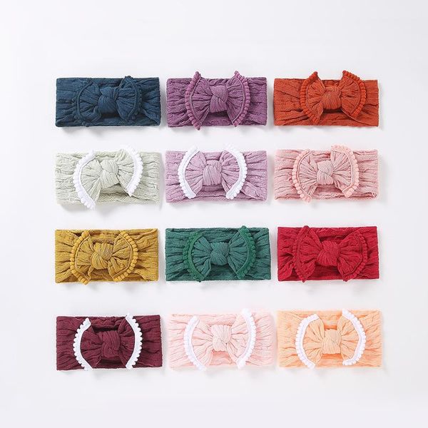 

fashion sweet soft wide nylon headband hairball elastic head wrap candy colors big bow headbands baby girls hair accessories, Slivery;white