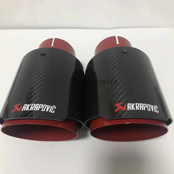 

1pcs akrapovic car exhaust tail pipes glossy carbon muffler tip tail end universal stainless steel straight red