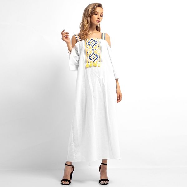 

fashion summer dress female women embroidery three quarter islamic muslim middle east maxi robe dresses elbise robe vestidos, Black;gray